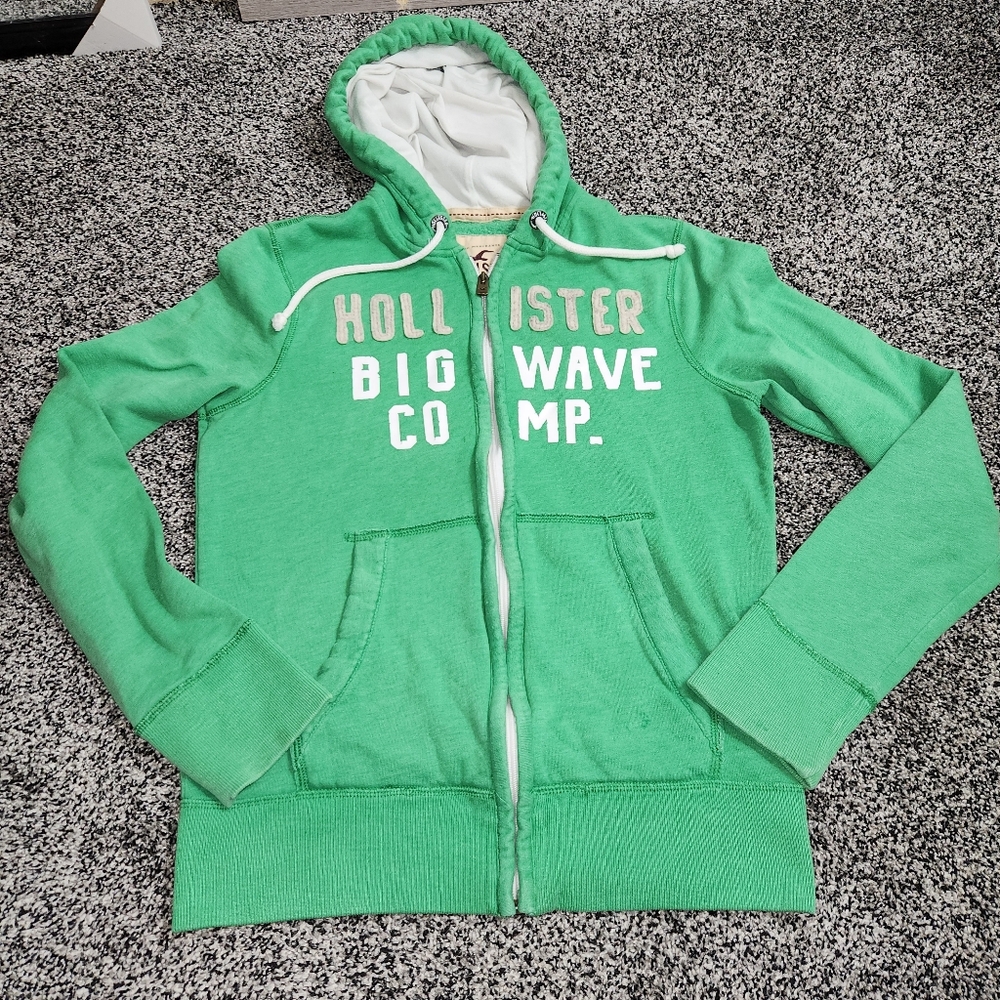 VTG Y2K 90s Hollister Hoodie Unisex S Green Preppy Grunge Surf Spellout Preppy